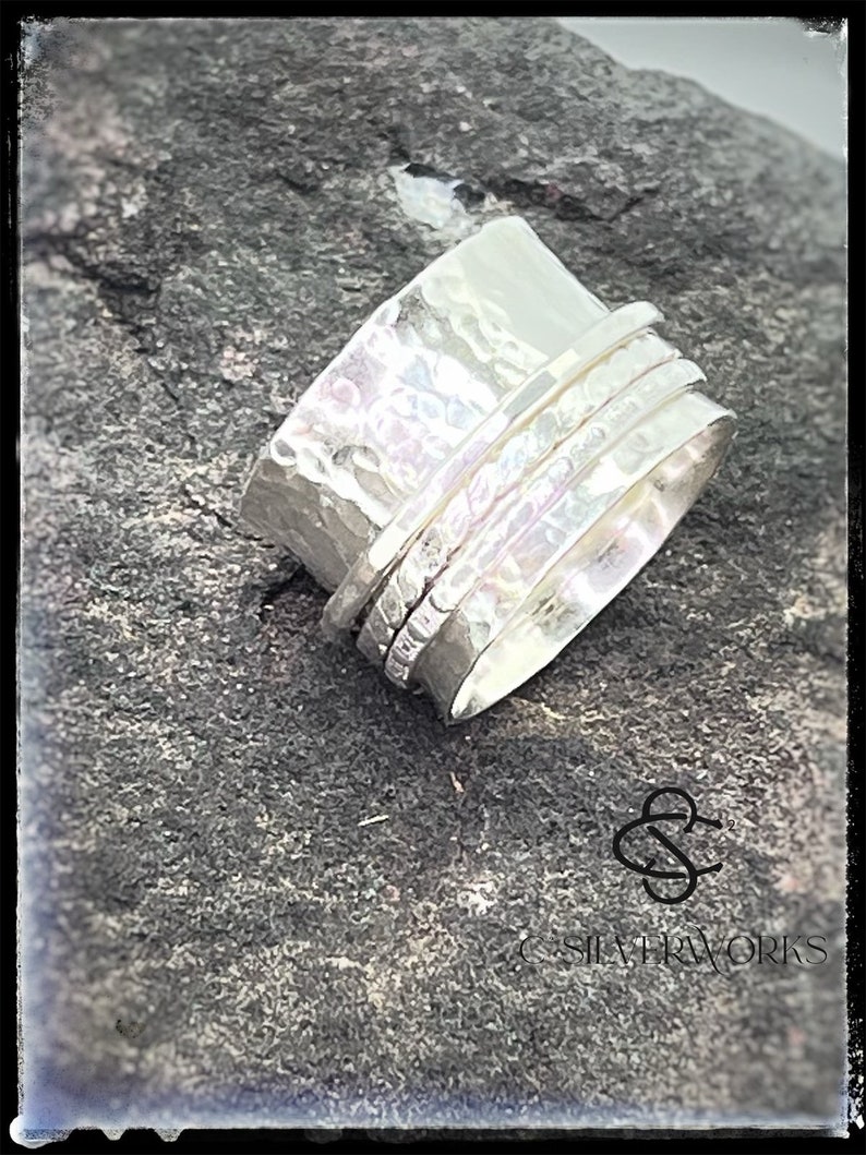 Handcrafted Spinner Ring. Fidget Ring Hammered Sterling Silver Size 10 ...