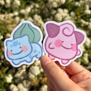 Bulbasaur & Clefairy Pokopia Waterproof Vinyl Sticker | Water Bottle, Notebook, Phone Case, Laptop Sticker