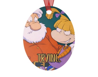 Funny “Trying.” Christmas Ornament • Cartoon Holiday Decor • Sarcastic Xmas Tree Ornament