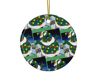 Cartoon Christmas Tree Character Ceramic Ornament • Holiday Decor • Fun Xmas Gift
