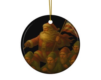 Santa’s Selfie Ceramic Christmas Ornament by Scott Gustafson • Holiday Art Collectible