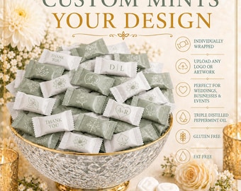Custom Wedding Mints, Personalized Favors with Names and Date, Printed Buttermints (2000ct)
