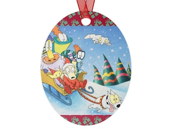 Funny Cartoon Christmas Ornament • Winter Sleigh Scene • Nostalgic Holiday Decor