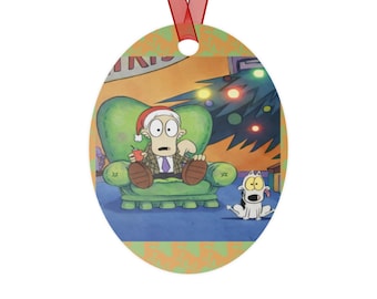 Funny Cartoon Christmas Ornament, Oval Ceramic Holiday Decor, Quirky Nostalgic Tree Ornament, Weird Gag Gift