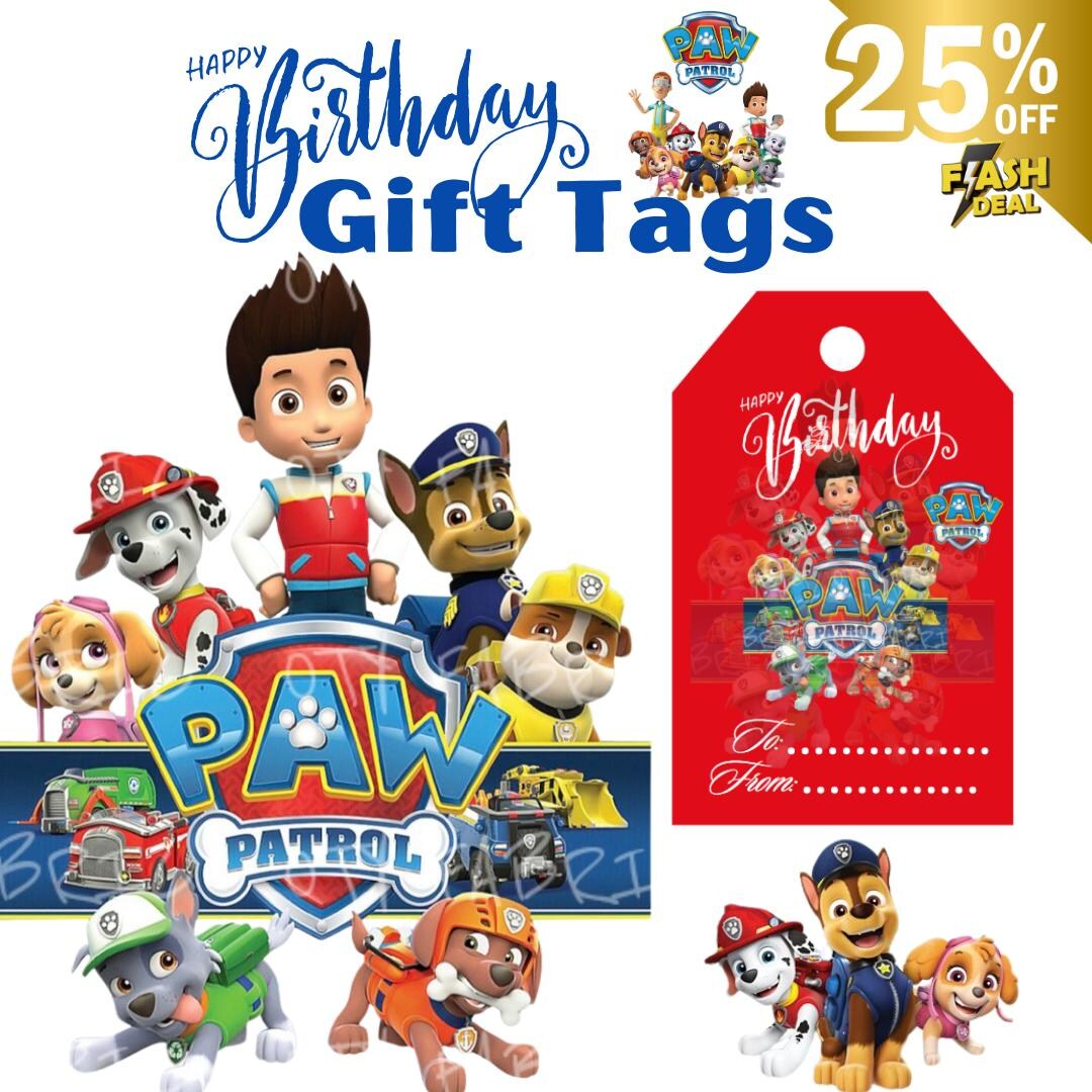 Paw Patrol Birthday Gift Tag Printable Birthday Favor Tag Kids Party Gift Label Instant Download ...