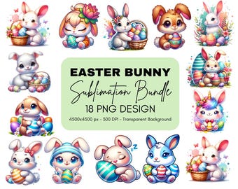 Cute Easter Bunny Sublimation PNG Bundle | 18 Designs (Digital Download)