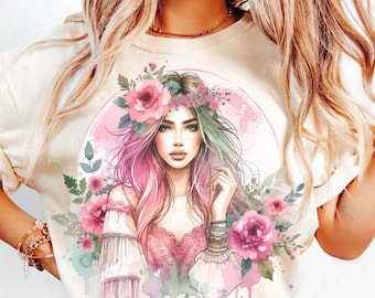 Mujer de ensueño femenina sublimación PNG / Diseño artístico de sublimación de acuarela / Descarga digital / Fondo transparente