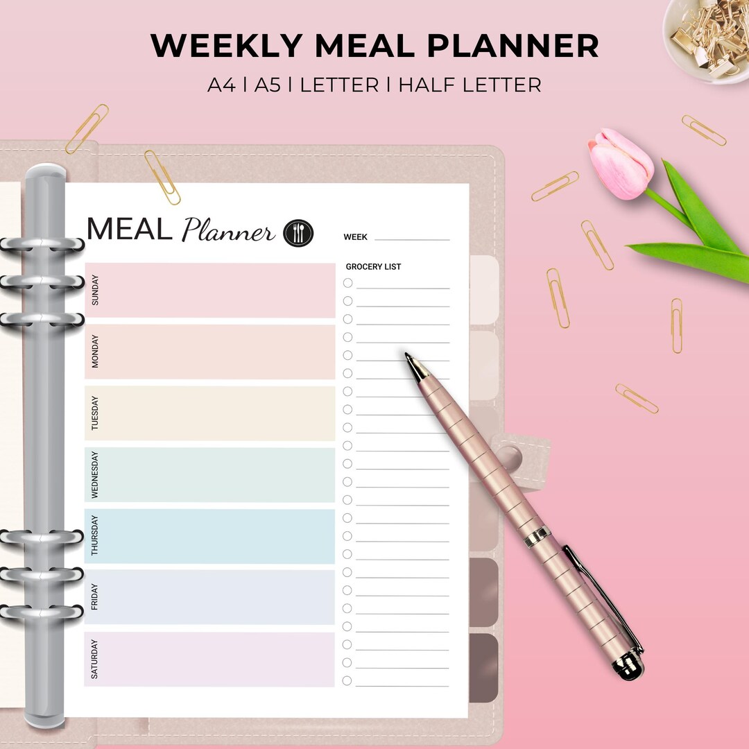 Printable Weekly Meal Planner I 7 Day Menu Planner I Food Planner I ...