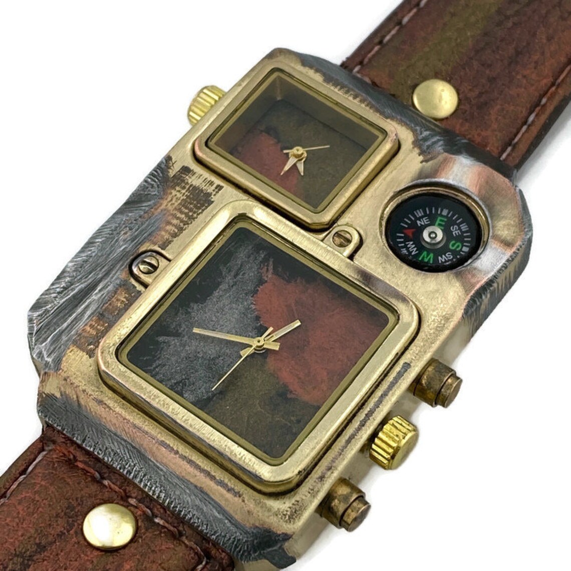 Men's Large Dial Two Time Zone Watch with Compass Wrist Etsy