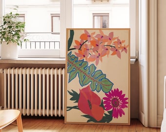 Vintage Floral Midcentury Art Print | Colorful Flower Wall Art | Plant Lover Gift