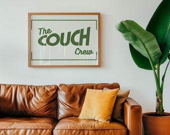 Retro 'Couch Crew' Art Print: Trendy Green Wall Decor - Digital Download