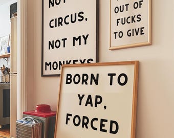 Minimalist Office Gallery Wall Art Set | Not My Circus Print | Funny Work Wall Decor | Set of 3 Posters