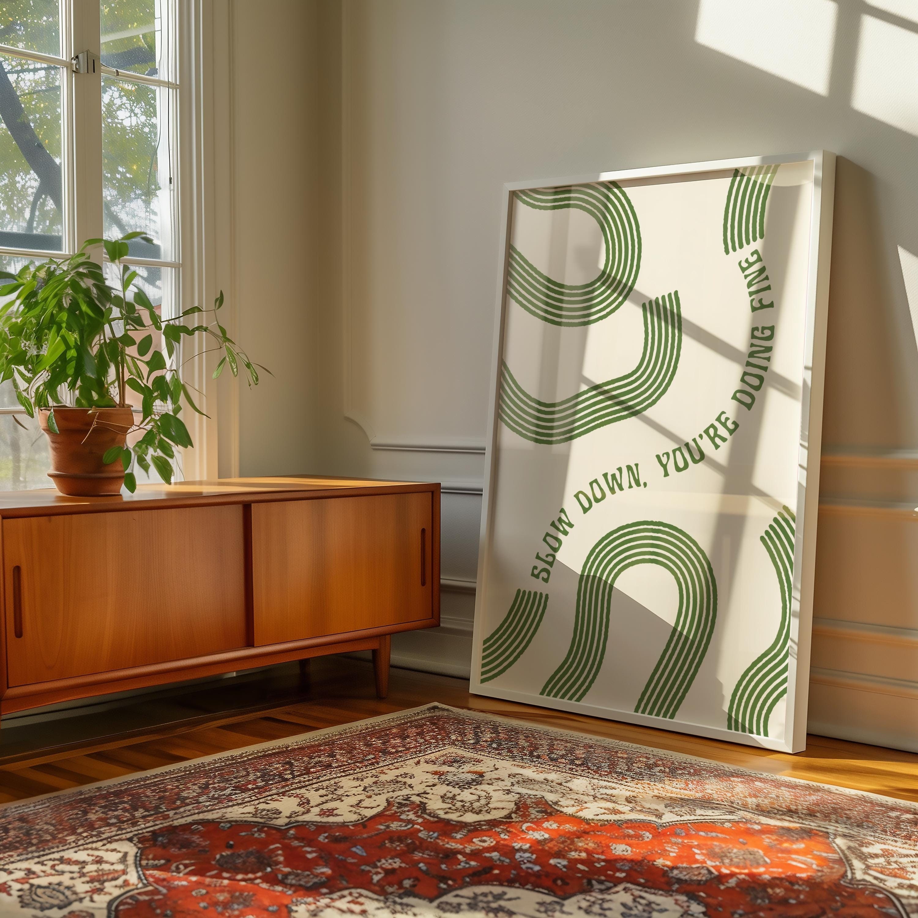 Slow Down You’re Doing Fine Print | Motivational Wall Art Decor | Inspirational Midcentury Poster