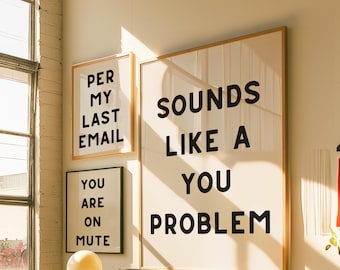 Set met grappige kantoorgalerieën aan de muur: minimalistische werkafdrukken (digitale download)