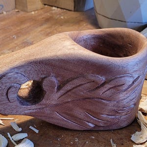 Handcrafted Wooden Kuksa – Giftbox - Made from Ireko Wood with Leaf Carving