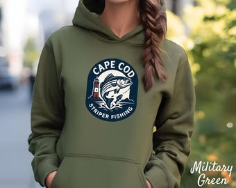 Cape Cod Striper Fishing Hoodie | Striped Bass Lighthouse Pullover