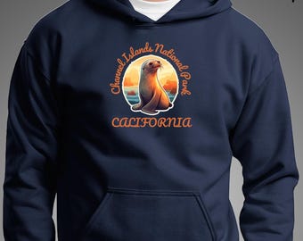 Sudadera con capucha de las Islas del Canal con diseño de aventura de leones marinos de California