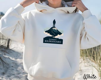 Summit Kilimanjaro Hoodie | Minimalist Climber Silhouette Pullover | Mountain Hiking Adventure Hoodie