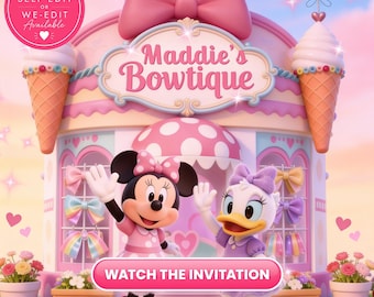 Minnies Bowtique Birthday Invitation Animated Minnie Daisy Duck Bow Video Invitation Digital Download