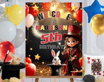 Girl Magic Welcome Sign: Editable Magician Birthday Party Decor (Digital Download 16x20in)