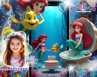 Little Mermaid Photo Video Invitation: Animated Princess Ariel Under the Sea Birthday Evite (Digital Download)