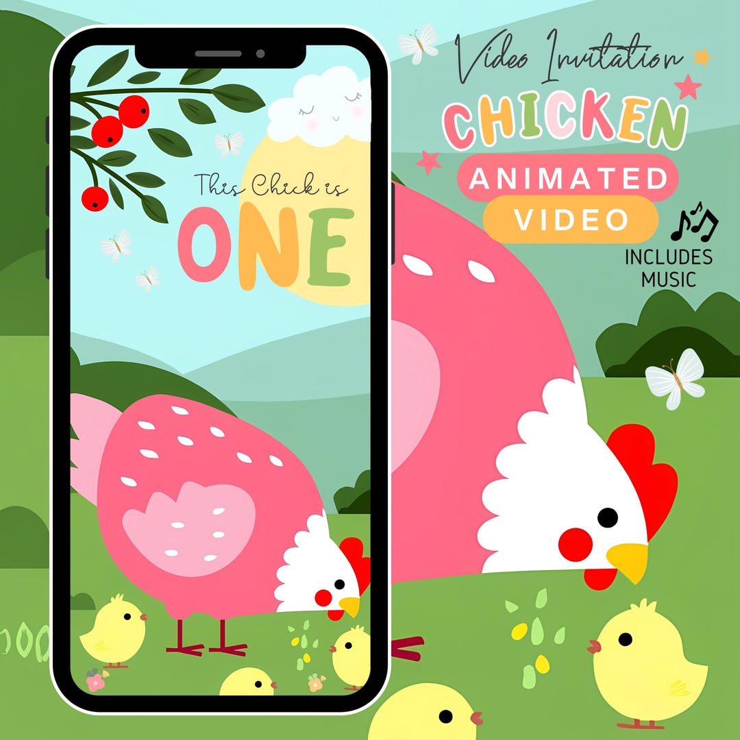Chicken 1st Birthday Video Invitation: Animated Spring Party Evite ...