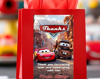 Editable Cars Birthday Favor Tags: Lightning McQueen, Mater Gift Tags (Digital Download)
