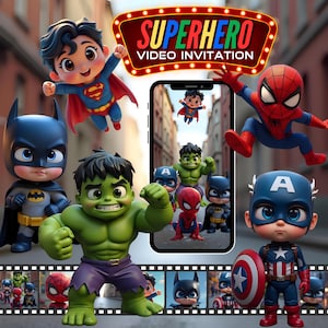 Convite em vídeo de SUPER-HERÓI Convite digital para festa de super-heróis Convite animado para festa de aniversário de super-herói Evite Vídeo de festa de super-heróis vilões Evite MP4