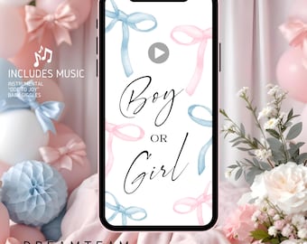 Coquette Gender Reveal Video Announcement Pink Bow Girl Reveal Digital Download