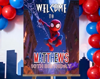 Spiderman-verjaardagsbord | Decoratie feestbord superheld | Direct downloaden