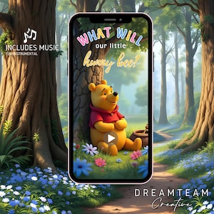 Winnie the Pooh Gender Reveal Video Invitation: It&#39;s a Girl (Digital Download, Editable in Canva)