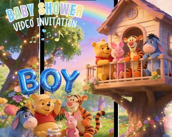 Pooh Bear Baby Shower Video Invitation: Animated Winnie the Pooh Boy Spring (MP4 Digital Download)
