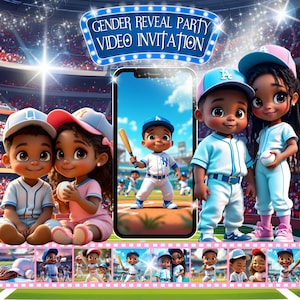 African American Baseball Gender Reveal Party Video Invitation: Editable Baby Shower Evite (Digital Download)
