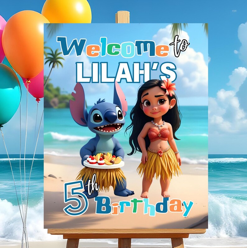 Lilo & Stitch Welcome Sign: Editable Summer Party Decoration (digital ...