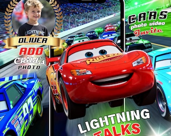 Cars Birthday Video Invitation Animated Lightning McQueen Party Photo Evite Face Invite Digital Download