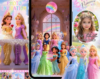 Princess Party Photo Video Invitation: Animated Royal Magical Celebration Birthday Evite (MP4 Digital Download)