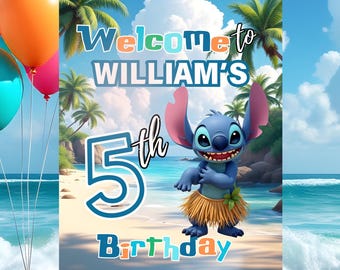 Editierbares Stitch Willkommensschild: Birthday Party Decor (Digitaler Download 16x20)