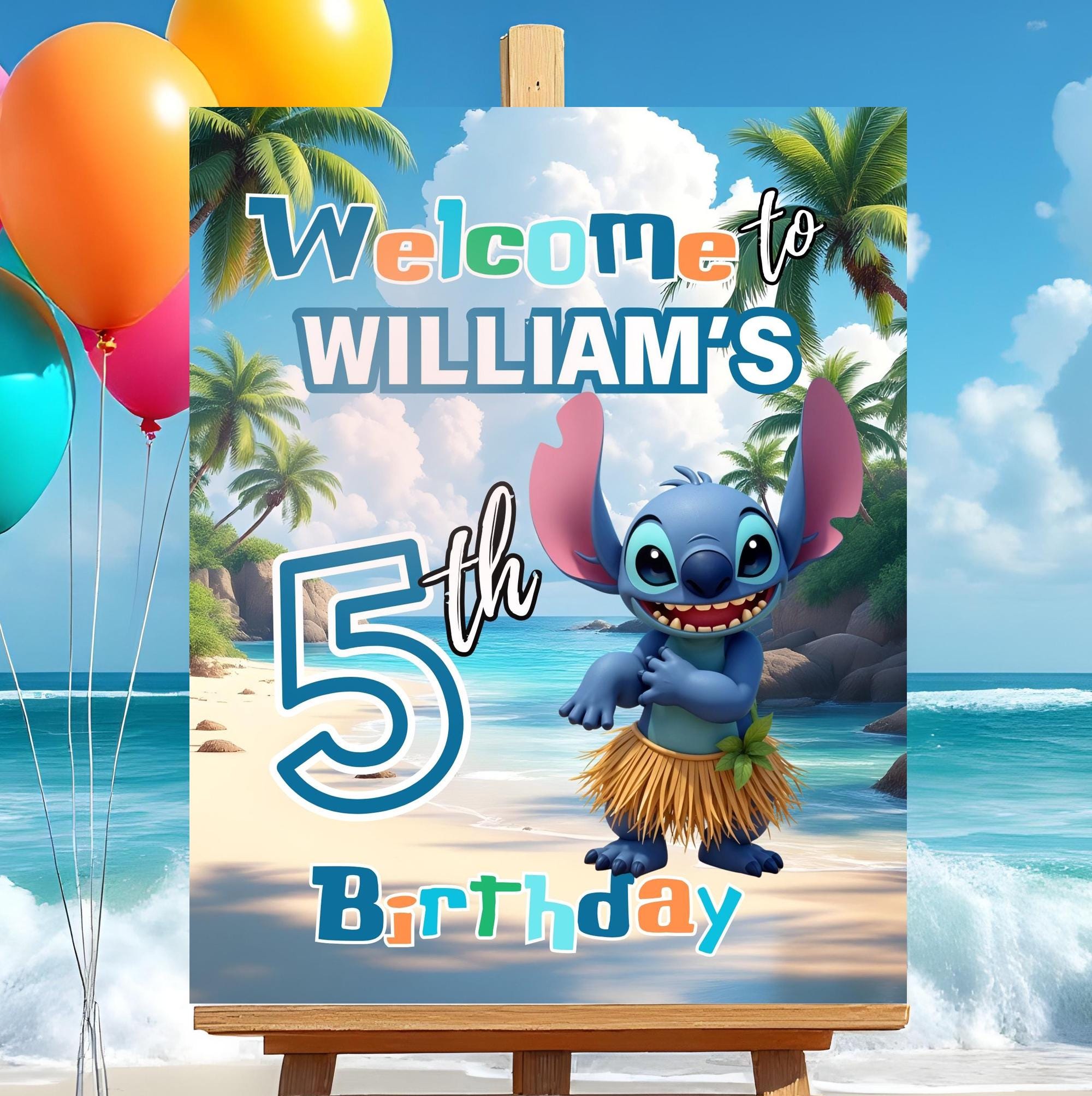 Personalized Lilo & Stitch Birthday Welcome Sign - Custom Name & Age - Party Decor Print - View #2