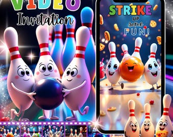 Bowling Birthday Video Invitation: Pixar Style, Editable Evite (Digital Download)