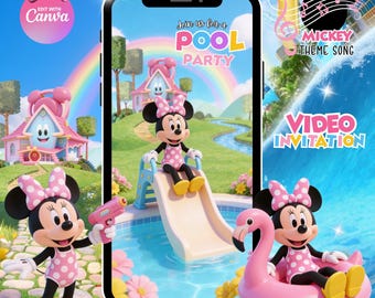 Minnie Pool Party Birthday Video Invitation: Animated Girl Summer Evite (Digital Download MP4)