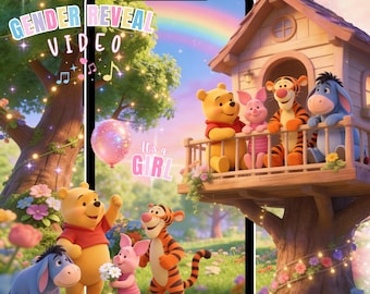 Pooh Bear Girl Gender Reveal Video Announcement: Animated Spring Winnie the Pooh (Digital Download MP4)