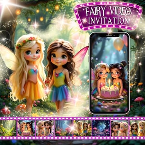 Fairy First Birthday Video Invitation: Animated Fairy Friends Party Evite (MP4 Digital Download)