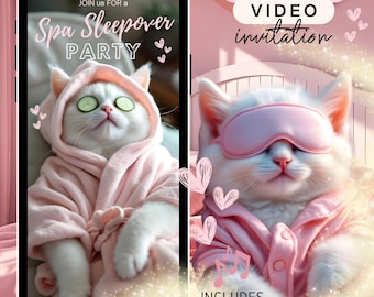 Spa Sleepover Birthday Video Invitation: Animated Cat Pamper Party Evite (MP4 Digital Download)