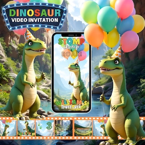 Dinosaur Birthday Video Invitation: Animated T-Rex Evite (MP4)