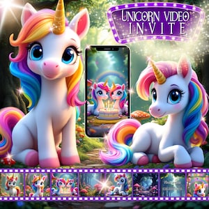 Rainbow Unicorn Birthday Party Video Invitation (MP4 Digital Download)