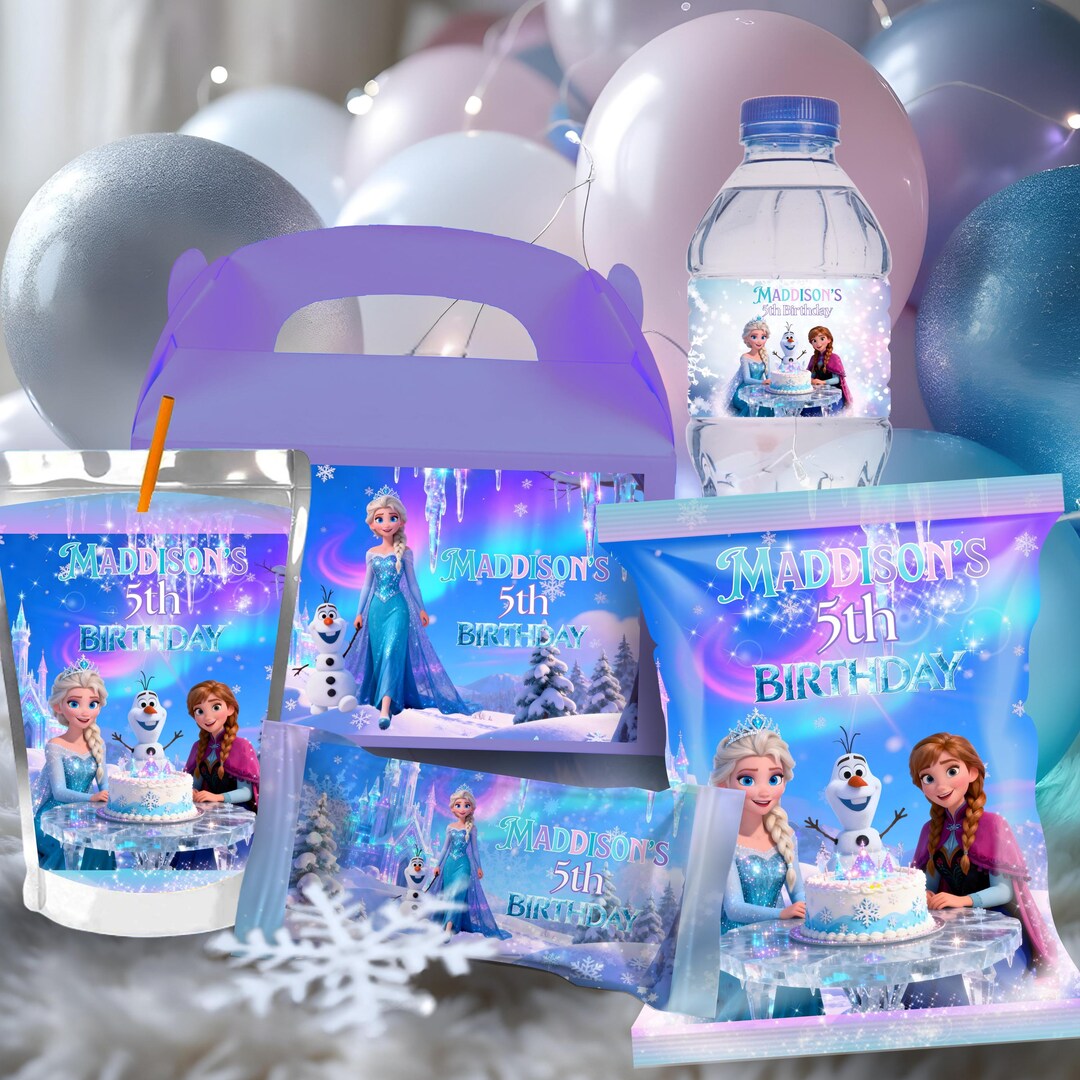 Frozen Favors Snack Package | Princess Elsa, Anna and Olaf Party Decor ...