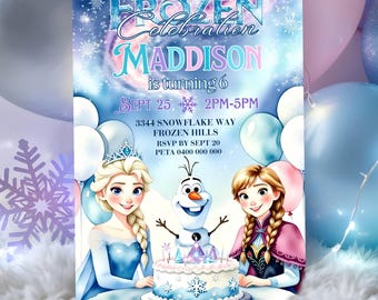 Editable Frozen Birthday Invitation: Watercolor Princess Elsa Invite Template (Printable Digital Download)