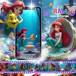 LITTLE MERMAID VIDEO Invitation Digital Ariel Mermaid Party Invitation Video Animated Under the Sea Mermaid Birthday Evite Mermaid Ariel Inv