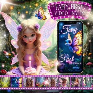 Fairy 1st Birthday Video Invitation: Animated Butterfly Evite (Digital)
