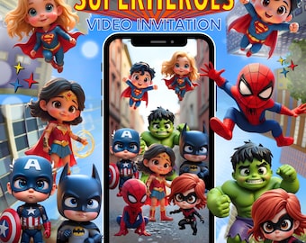 Superhero Birthday Video Invitation: Animated Boy Girl Mixed Hero Party Evite (Digital Download MP4)